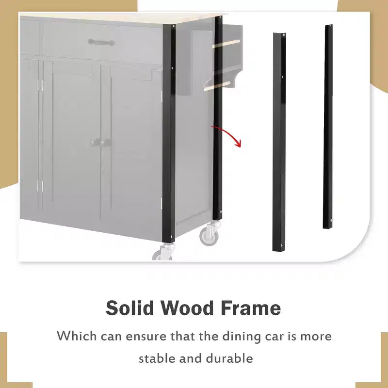 JVNOXK-Kitchen Island Cart with Solid Wood Top and Locking Wheels,54.3 Inch Width,4 Door Cabinet and Two Drawers,Spice Rack, Black