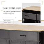 JVNOXK-Kitchen Island Cart with Solid Wood Top and Locking Wheels,54.3 Inch Width,4 Door Cabinet and Two Drawers,Spice Rack, Black