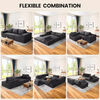 Homdox Canapé-lit 3 places 110 Cloud avec assise profonde et base antidérapante, méridienne en forme de L pour salon, aucun assemblage requis,