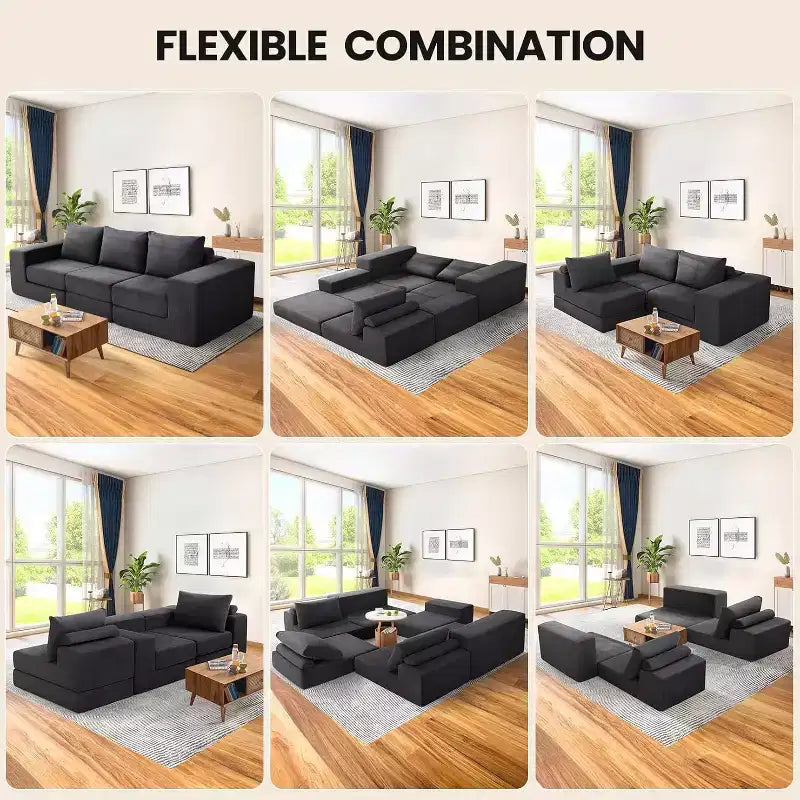 Homdox Canapé-lit 3 places 110 Cloud avec assise profonde et base antidérapante, méridienne en forme de L pour salon, aucun assemblage requis,