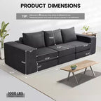 Homdox Canapé-lit 3 places 110 Cloud avec assise profonde et base antidérapante, méridienne en forme de L pour salon, aucun assemblage requis,