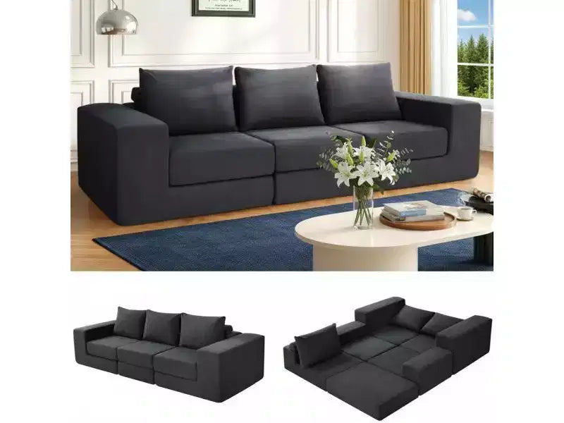 Homdox Canapé-lit 3 places 110 Cloud avec assise profonde et base antidérapante, méridienne en forme de L pour salon, aucun assemblage requis,
