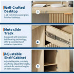 60 Executive Desk with Storage, Modern Home Office Desk with Drawer & Cabinet, Wood Fluted Computer Desks Workstation Writing Conference Table