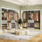 Besiost Wooden Closet System with Shoes Shelf and Drawer, Closet Organizer Storage with Drawer