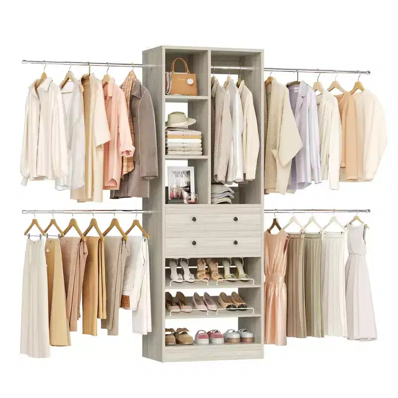 Besiost Wooden Closet System with Shoes Shelf and Drawer, Closet Organizer Storage with Drawer
