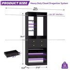 Besiost Wooden Closet System with Shoes Shelf and Drawer, Closet Organizer Storage with Drawer