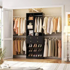 Besiost Wooden Closet System with Shoes Shelf and Drawer, Closet Organizer Storage with Drawer