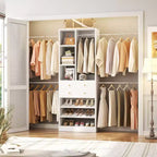 Besiost Wooden Closet System with Shoes Shelf and Drawer, Closet Organizer Storage with Drawer