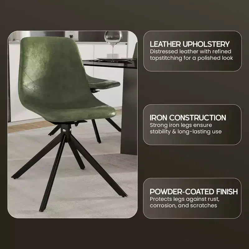 LeisureMod Markley Chaise d'appoint pivotante en cuir avec pieds en fer durables, chaise d'appoint confortable pour cuisine, salle à manger ou bureau, lot de 4