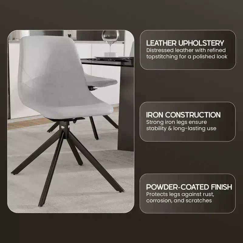 LeisureMod Markley Chaise d'appoint pivotante en cuir avec pieds en fer durables, chaise d'appoint confortable pour cuisine, salle à manger ou bureau, lot de 4