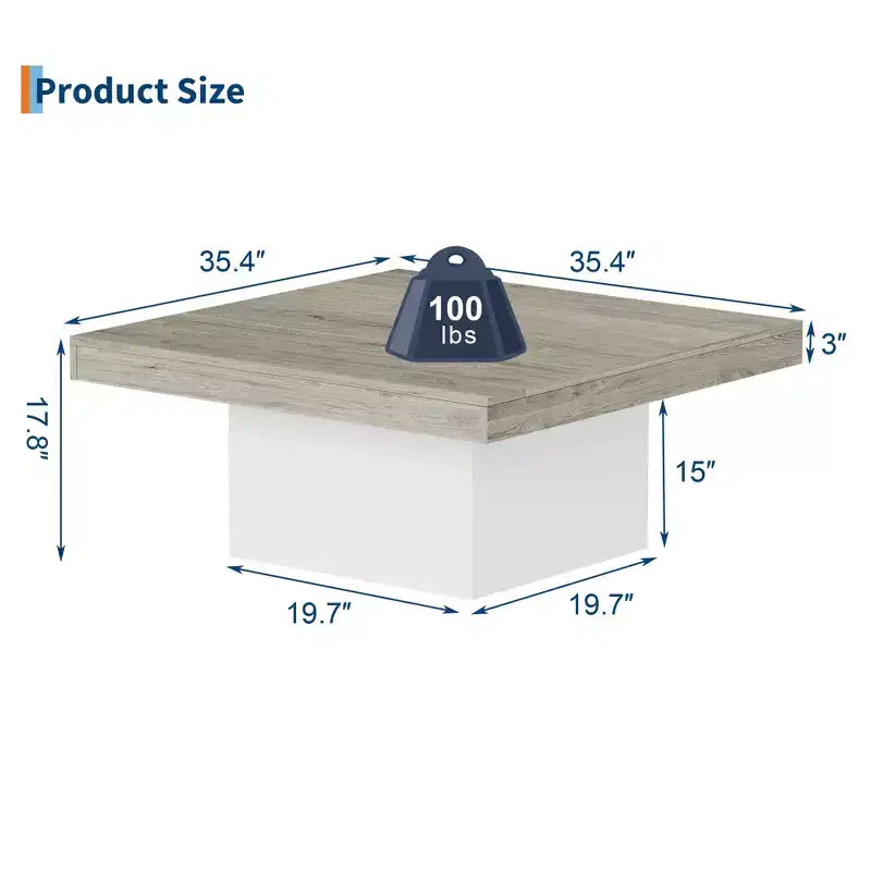 Square coffee table, 35 inches, modern style, suitable for home offices, apartments, reading rooms, easy to assemble.