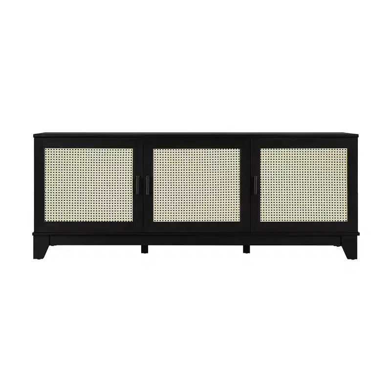 GDFStudio Stefan 63 Modern Cane and Wood TV Stand with 3 Soft-Close Doors