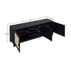 GDFStudio Stefan 63 Modern Cane and Wood TV Stand with 3 Soft-Close Doors