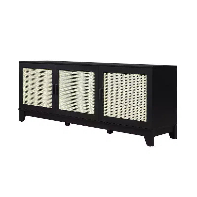 GDFStudio Stefan 63 Modern Cane and Wood TV Stand with 3 Soft-Close Doors