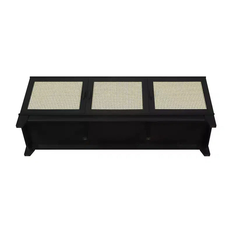 GDFStudio Stefan 63 Modern Cane and Wood TV Stand with 3 Soft-Close Doors
