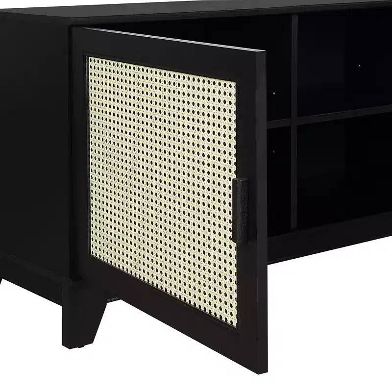 GDFStudio Stefan 63 Modern Cane and Wood TV Stand with 3 Soft-Close Doors