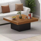 Table basse carrée de 89 cm, table de salon en bois style ferme avec lumières sur les pieds pour salon, bureau à domicile, appartement, salle de lecture, assemblage facile