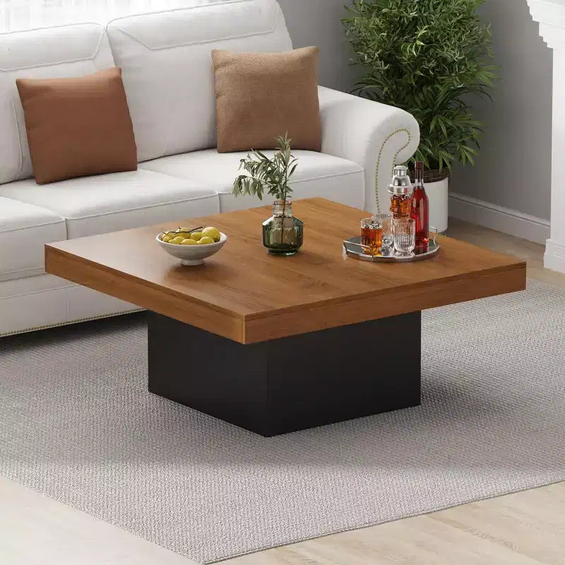 Table basse carrée de 89 cm, table de salon en bois style ferme avec lumières sur les pieds pour salon, bureau à domicile, appartement, salle de lecture, assemblage facile
