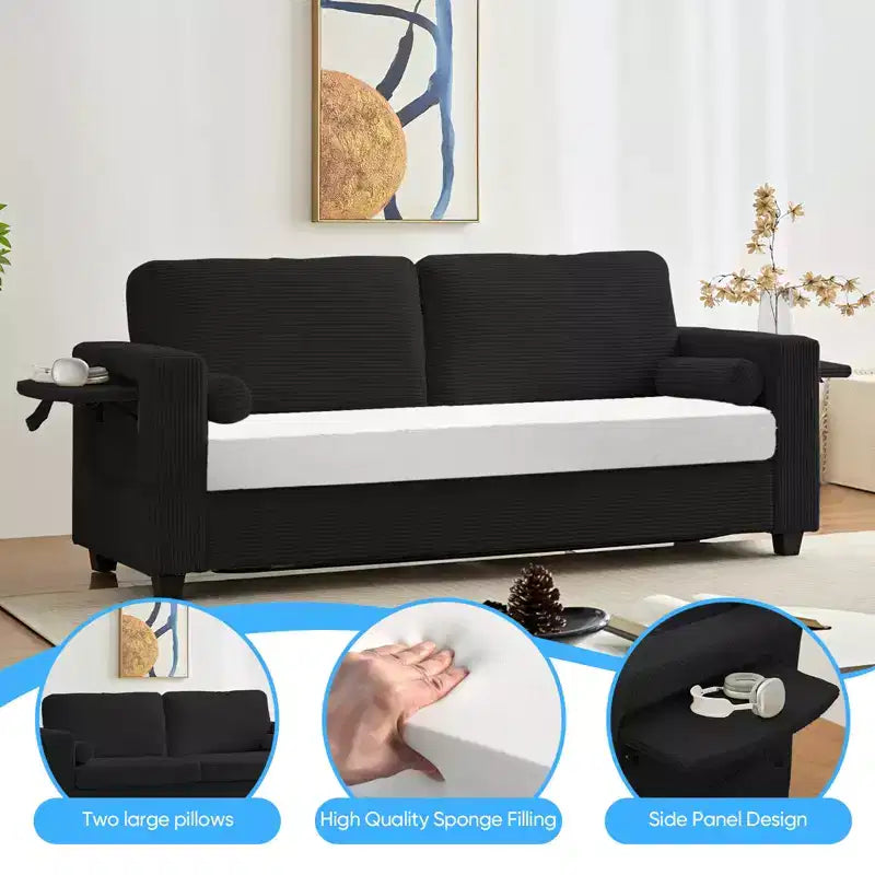 Canapé-lit convertible 2-en-1 Mjkone avec 2 tables d'appoint et matelas en mousse à mémoire de forme