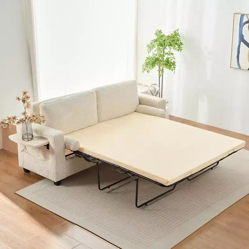 Canapé-lit convertible 2-en-1 Mjkone avec 2 tables d'appoint et matelas en mousse à mémoire de forme