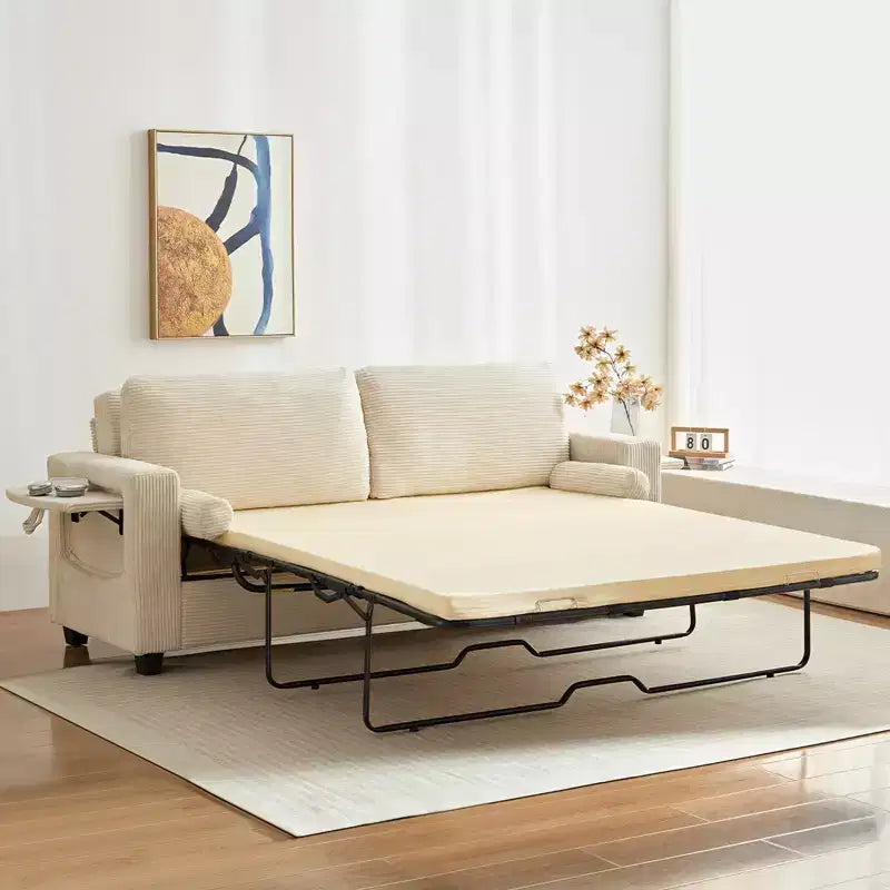 Canapé-lit convertible 2-en-1 Mjkone avec 2 tables d'appoint et matelas en mousse à mémoire de forme