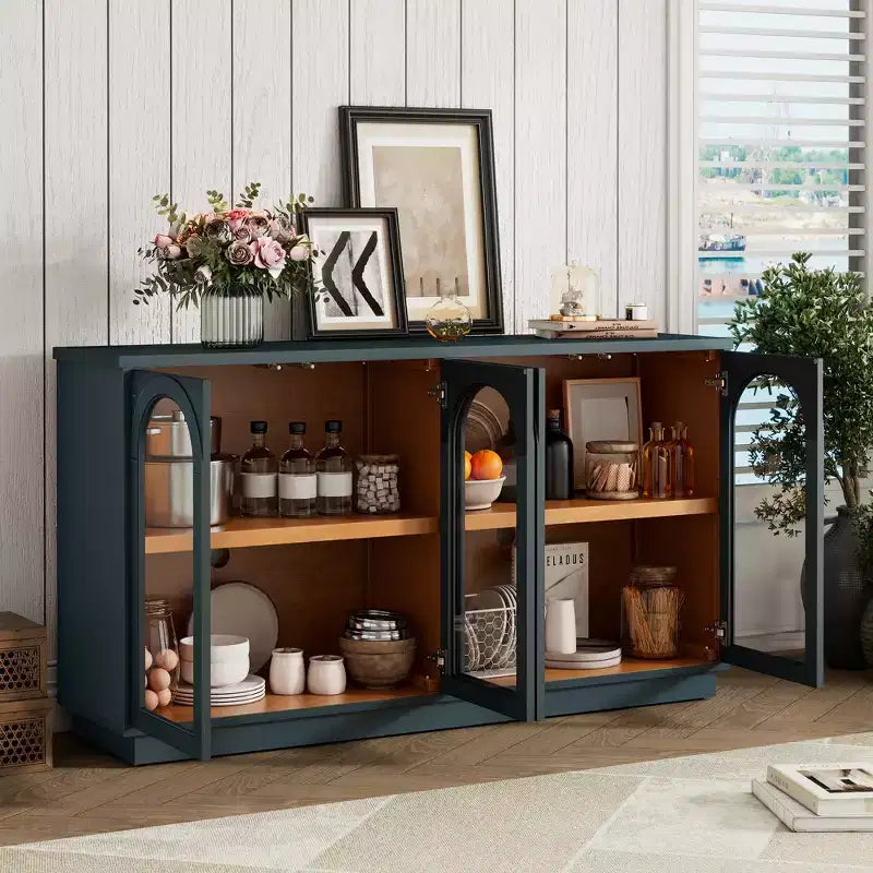 Buffet Henley à 4 portes GDFStudio avec portes vitrées cintrées et étagères réglables