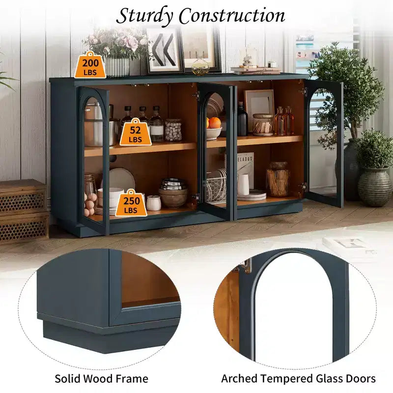 Buffet Henley à 4 portes GDFStudio avec portes vitrées cintrées et étagères réglables