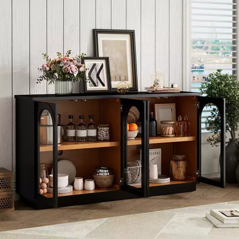 Buffet Henley à 4 portes GDFStudio avec portes vitrées cintrées et étagères réglables