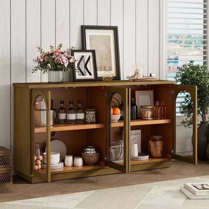 Buffet Henley à 4 portes GDFStudio avec portes vitrées cintrées et étagères réglables