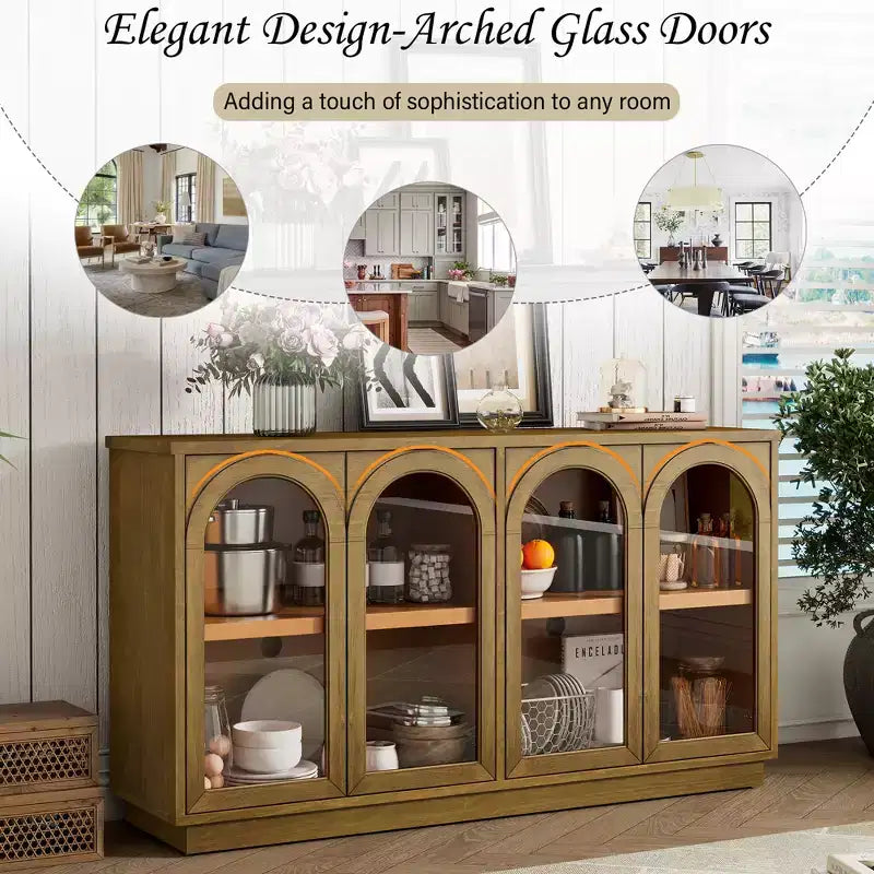 Buffet Henley à 4 portes GDFStudio avec portes vitrées cintrées et étagères réglables