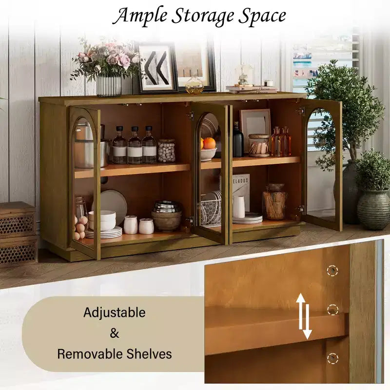 Buffet Henley à 4 portes GDFStudio avec portes vitrées cintrées et étagères réglables