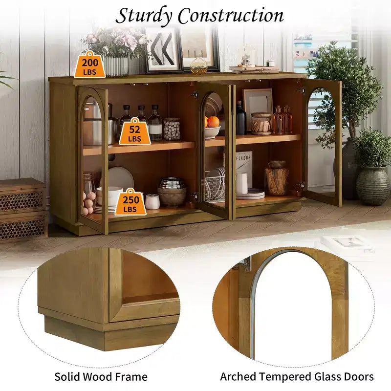 Buffet Henley à 4 portes GDFStudio avec portes vitrées cintrées et étagères réglables