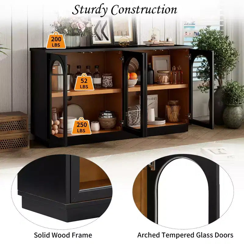 Buffet Henley à 4 portes GDFStudio avec portes vitrées cintrées et étagères réglables