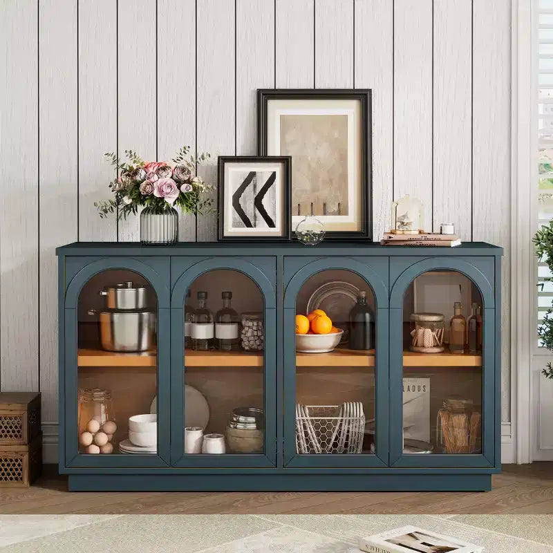 Buffet Henley à 4 portes GDFStudio avec portes vitrées cintrées et étagères réglables