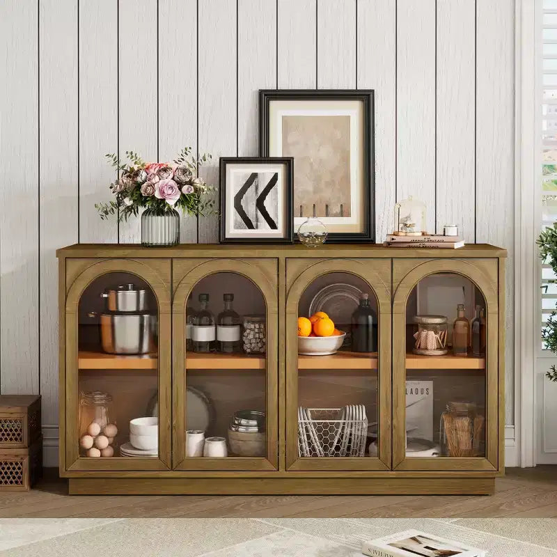 Buffet Henley à 4 portes GDFStudio avec portes vitrées cintrées et étagères réglables