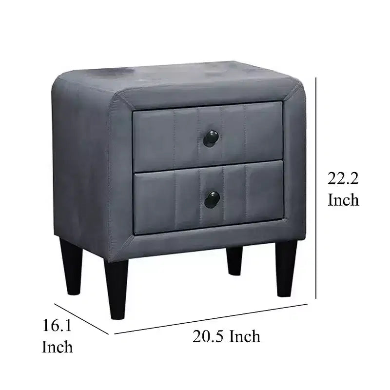 Royal Hampton Nightstand, 2 Drawers, 22 Inch Upholstered in Dark Gray Velvet