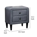 Royal Hampton Nightstand, 2 Drawers, 22 Inch Upholstered in Dark Gray Velvet