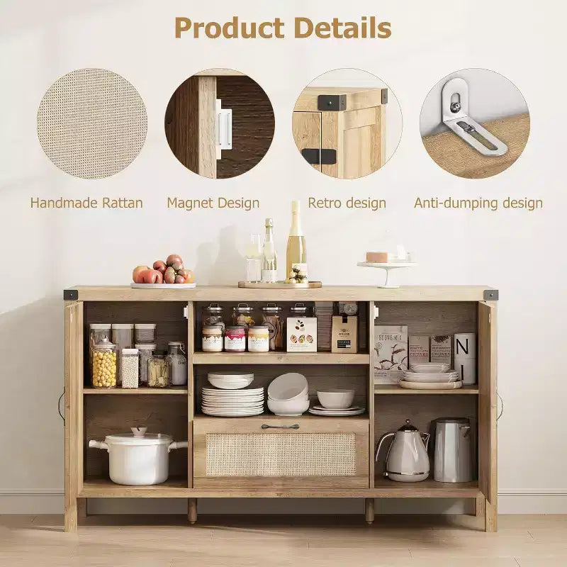 59 Buffet Cabinet with Storage,Farmhouse Kitchen Storage Cabinet with Adjustable Shelves