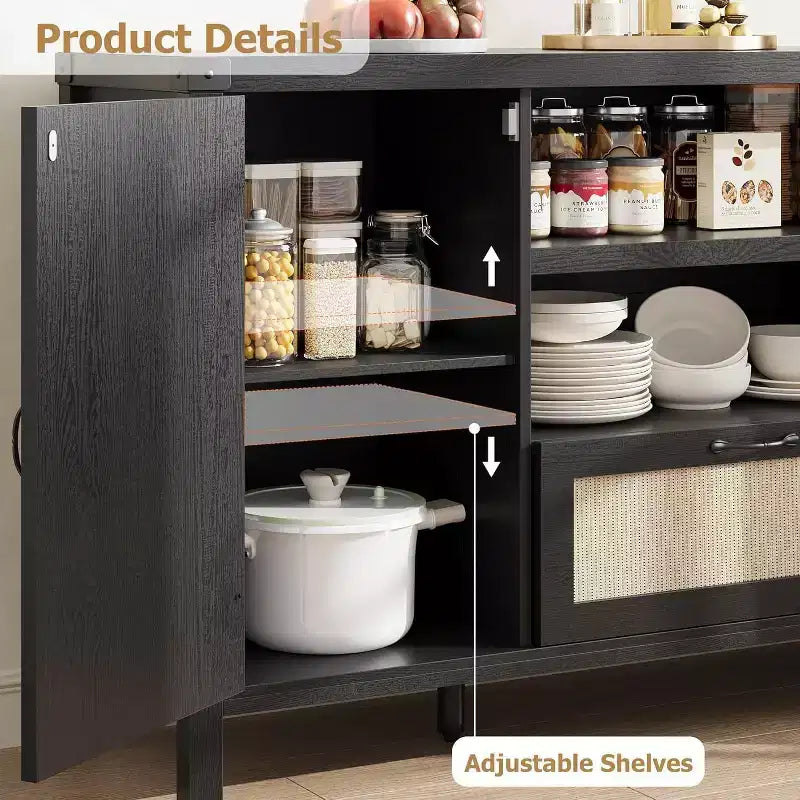 59 Buffet Cabinet with Storage,Farmhouse Kitchen Storage Cabinet with Adjustable Shelves