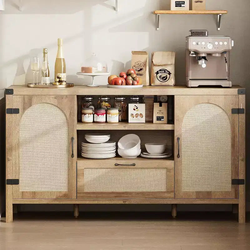 59 Buffet Cabinet with Storage,Farmhouse Kitchen Storage Cabinet with Adjustable Shelves