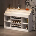 Famapy White Multi-Layer Bar Cabinet Wine Cabinet: Wave-Patterned Glass Countertop, Tiered Design  Spacious Wine & Liquor Storage, Ambient Lighting
