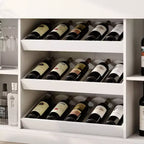 Meuble bar/cave à vin multicouche blanc Famapy : comptoir en verre à motif ondulé, conception à plusieurs niveaux, rangement spacieux pour vins et spiritueux, éclairage d'ambiance