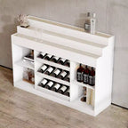Meuble bar/cave à vin multicouche blanc Famapy : comptoir en verre à motif ondulé, conception à plusieurs niveaux, rangement spacieux pour vins et spiritueux, éclairage d'ambiance