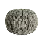 HomeRoots 20 Green Cotton Cable Knit Round Pouf Ottoman