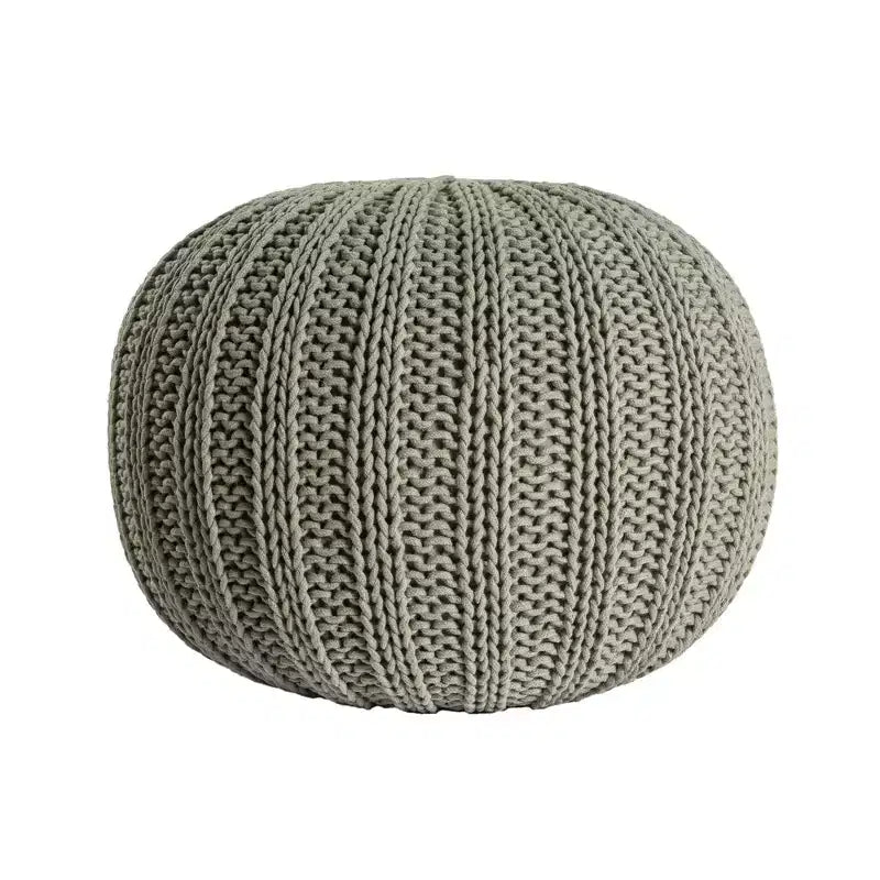 HomeRoots 20 Green Cotton Cable Knit Round Pouf Ottoman
