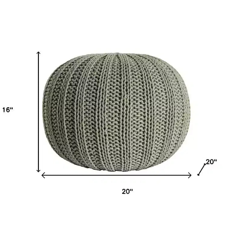 HomeRoots 20 Green Cotton Cable Knit Round Pouf Ottoman
