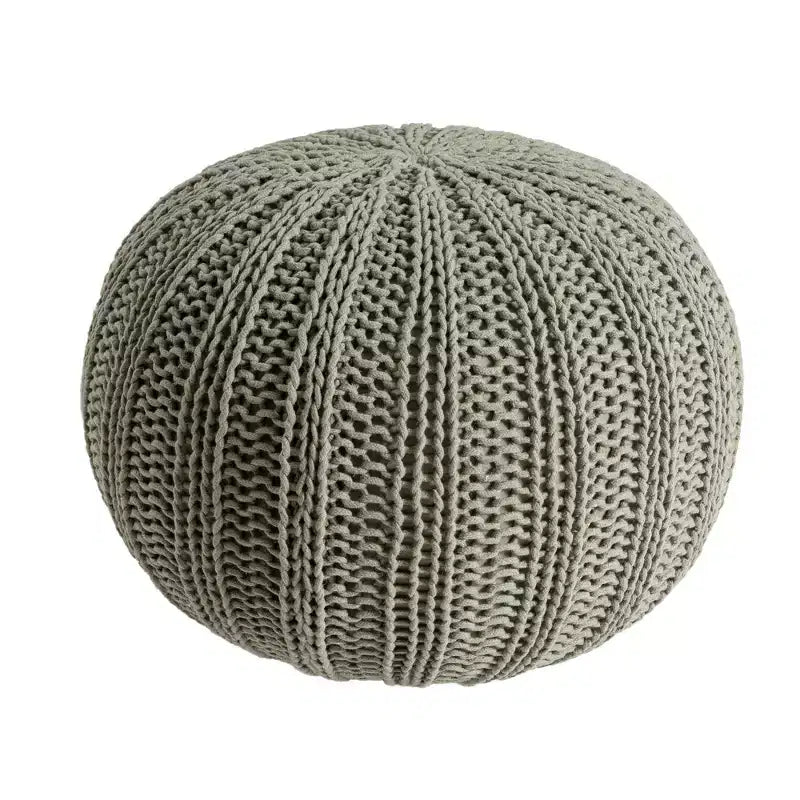 HomeRoots 20 Green Cotton Cable Knit Round Pouf Ottoman