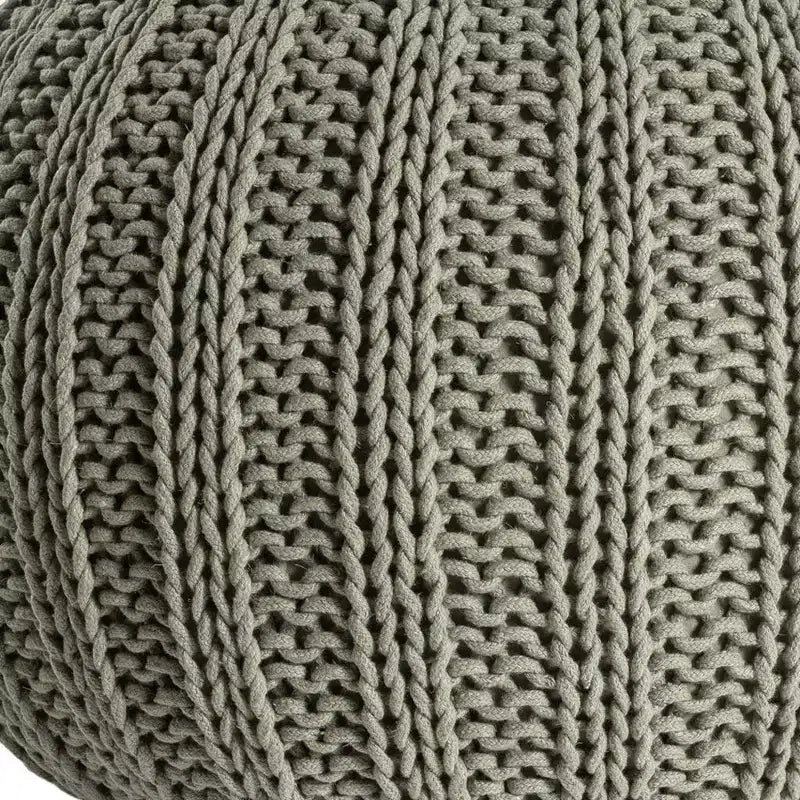 HomeRoots 20 Green Cotton Cable Knit Round Pouf Ottoman
