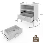 Table de Chevet Cannelée, Table de Nuit Haute en Bois avec Station de Recharge Ports USB et Prises, 2 Tiroirs et Étagère Ouverte, Table d'Appoint Moderne pour Chambre à Coucher
