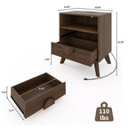 Table de Chevet Cannelée, Table de Nuit Haute en Bois avec Station de Recharge Ports USB et Prises, 2 Tiroirs et Étagère Ouverte, Table d'Appoint Moderne pour Chambre à Coucher